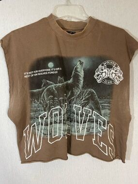 Darc Sport Wolves Club brown cut off oversized distressed t-shirt raw edges